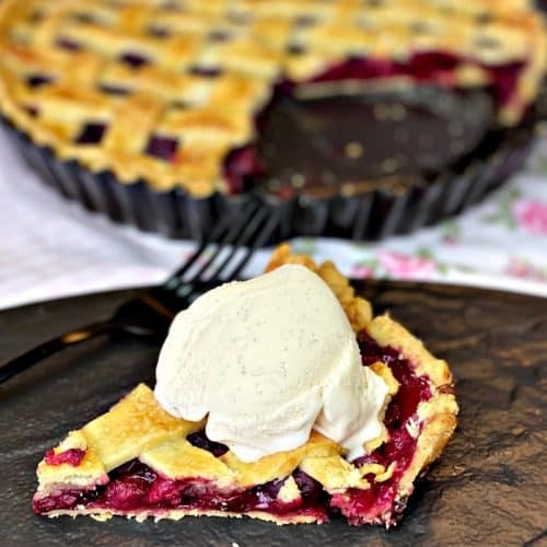 Homemade cherry pie with vanilla ice cream