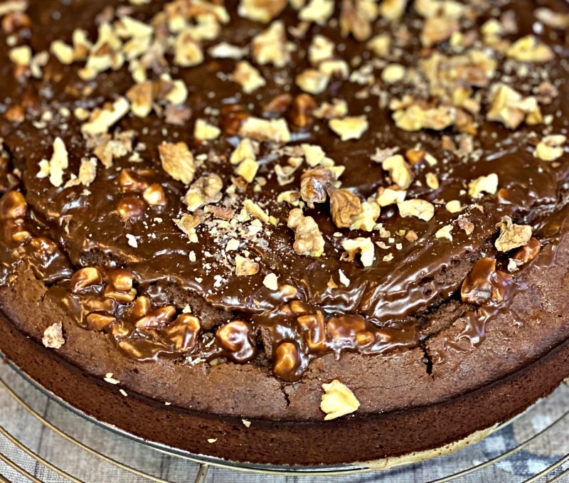 Chocolate brownie cake with nuts and dark chocolate