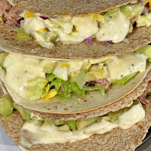 Canned Tuna Avocado Tacos with dressing