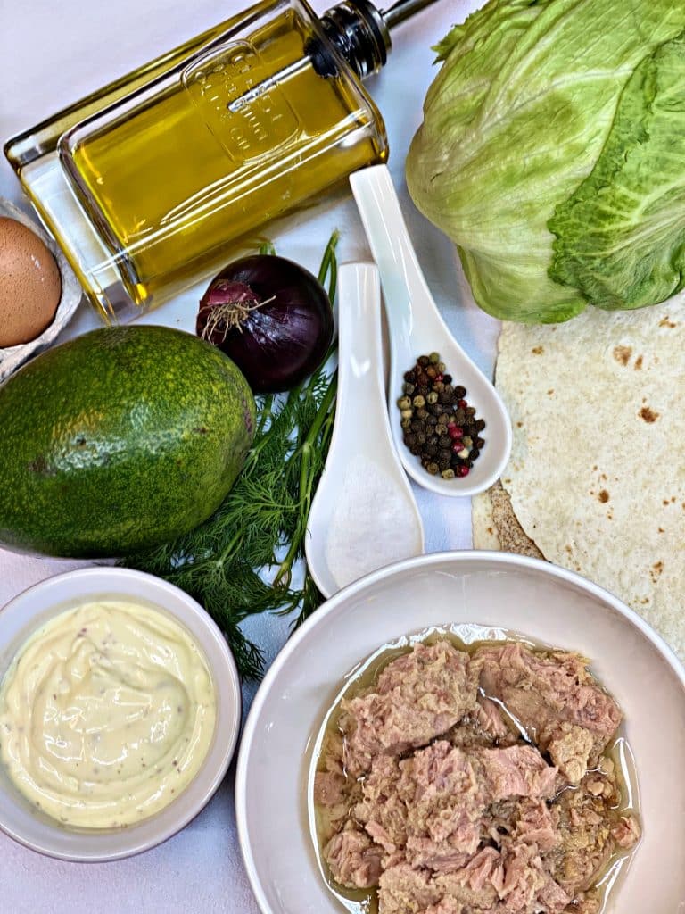 Canned tuna avocado ingredients for tacos