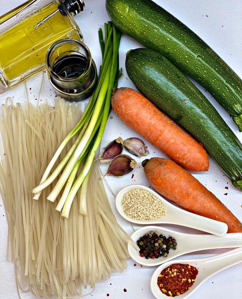 zucchini and carrot ingredients for stir fry noodles