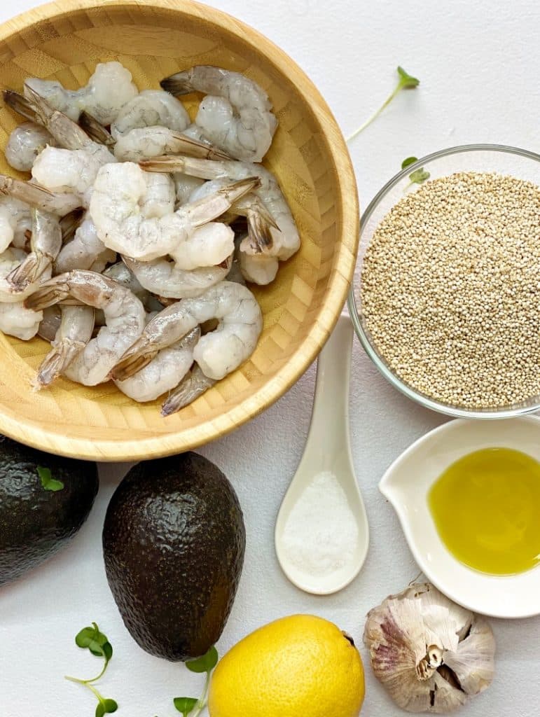 Shrimp avocado and quinoa ingredients