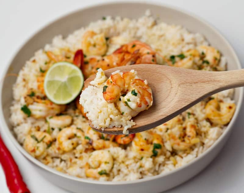 coconut rice with garlic shrimps recipe