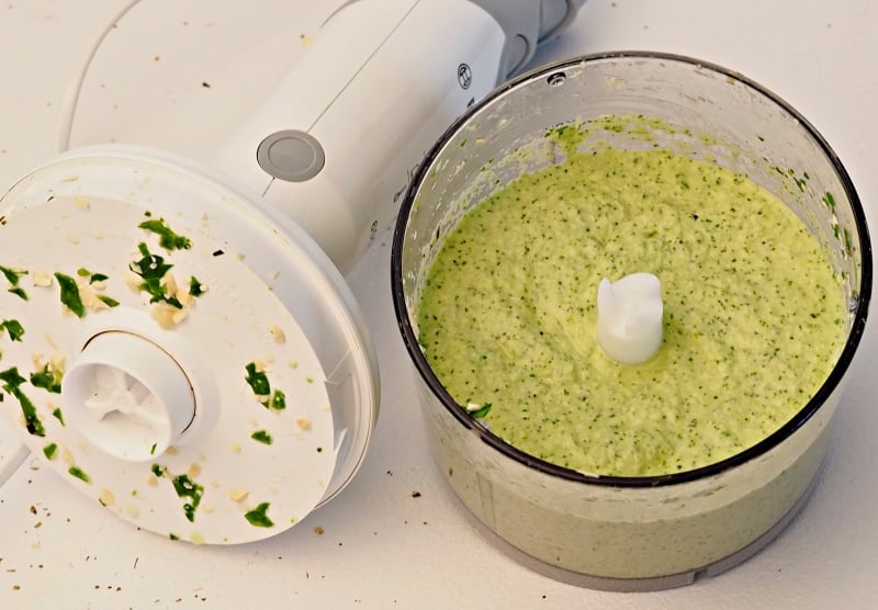 blended cashew sauce with basil and parsley for pasta