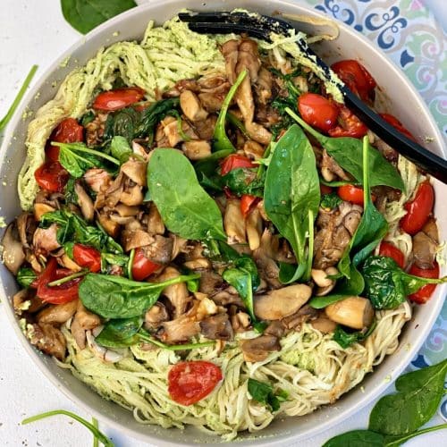 Creamy Pasta Mushrooms Spinach and Tomatoes