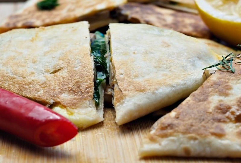 Cheesy Quesadillas with Spinach and Mushrooms 