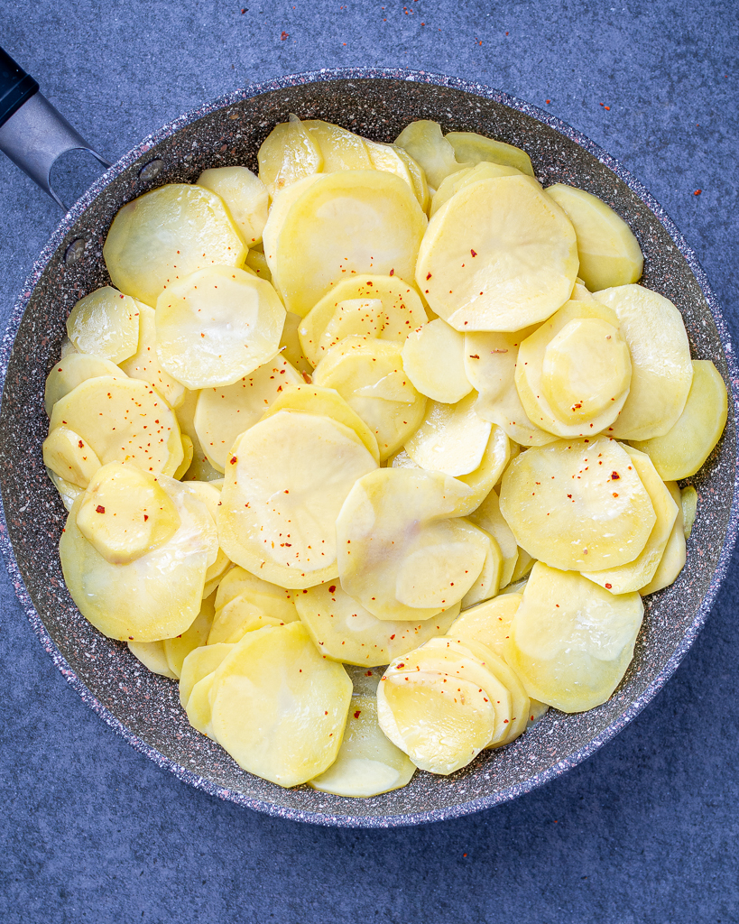 Frying potatoes in a pan
