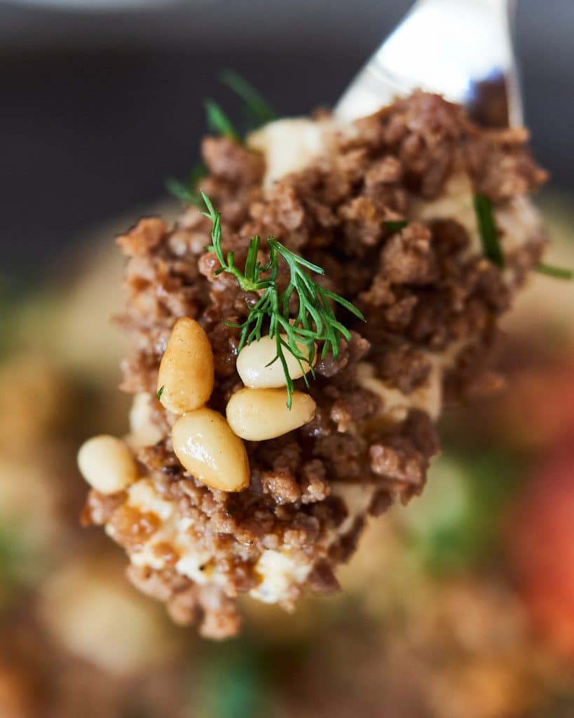 Spiced Ground Beef Topped on Hummus