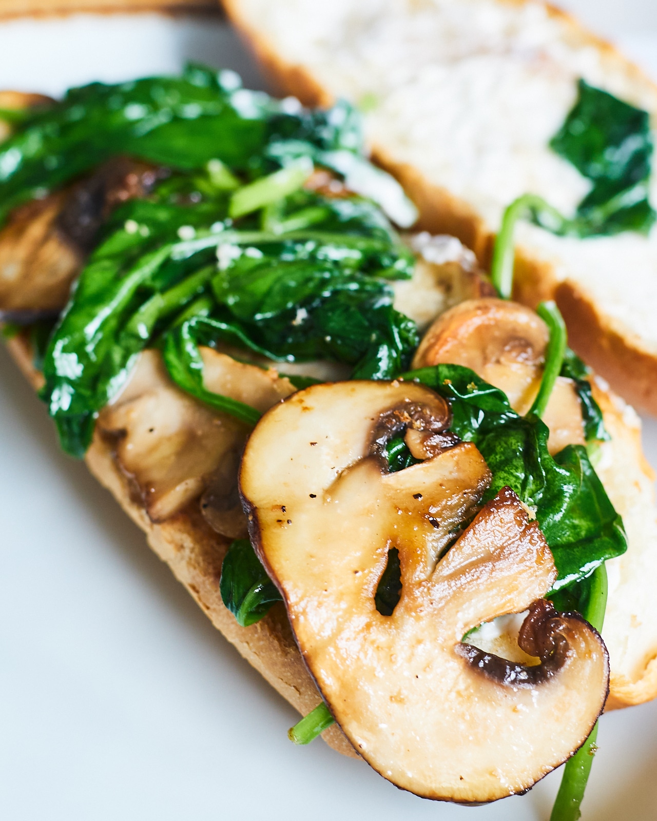 vegan mushroom spinach baguette
