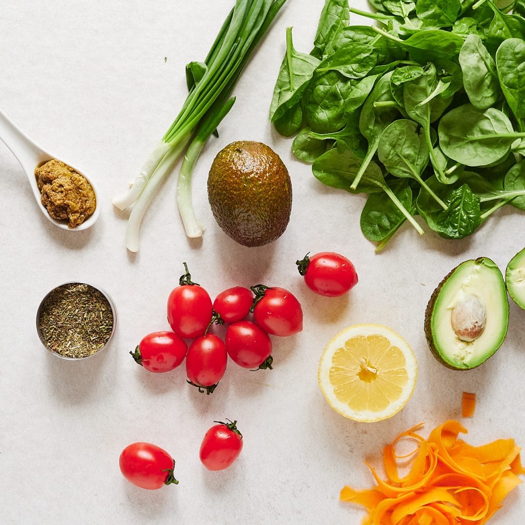 Healthy Spinach Avocado Salad Ingredients