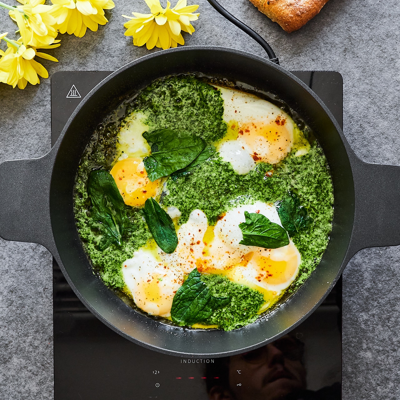 chimichurri sauce with fried eggs