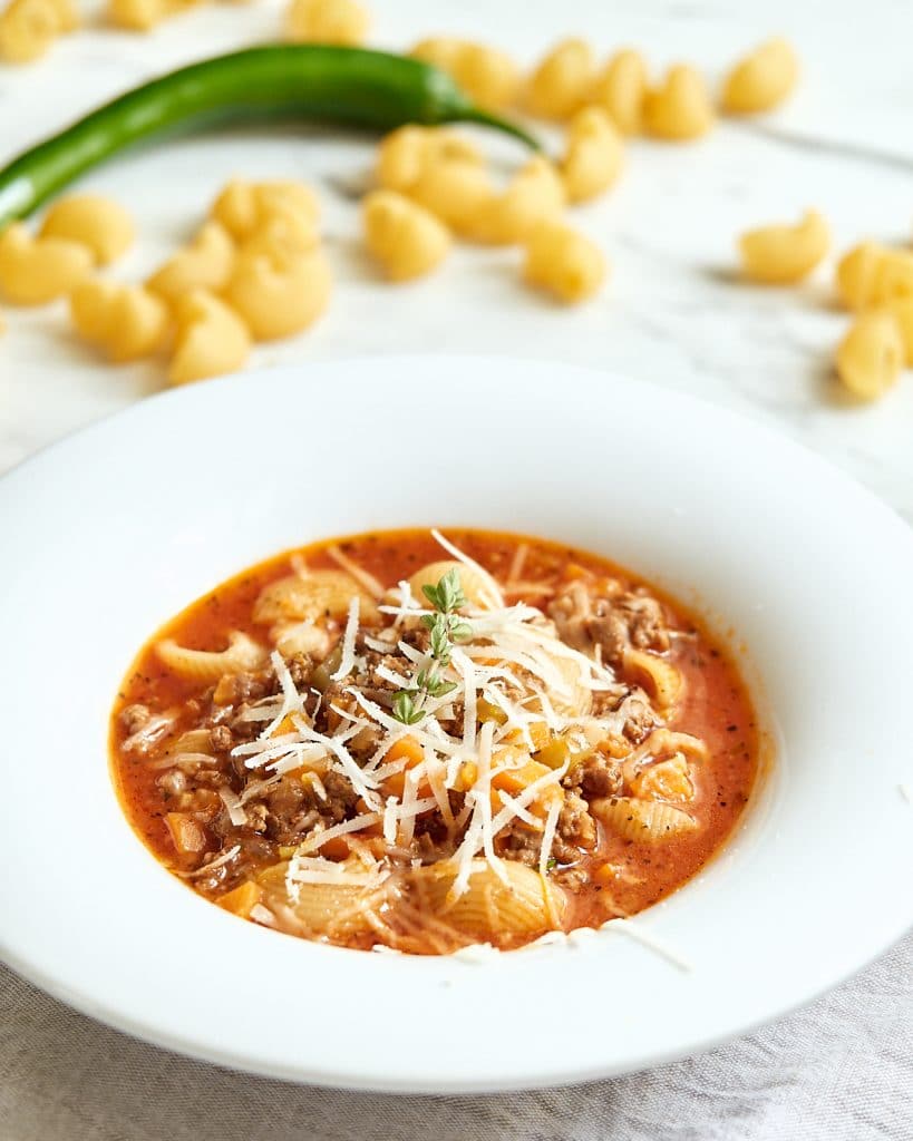 Bolognese Soup with Pasta Shells
