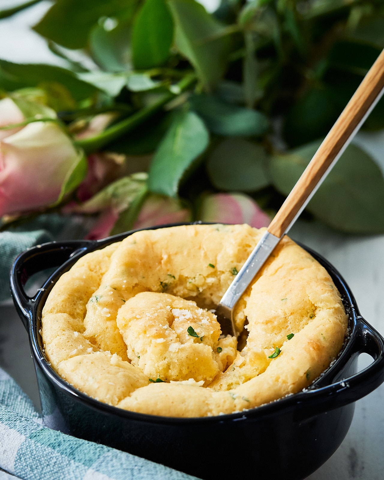 Baked cheese souffle with spices