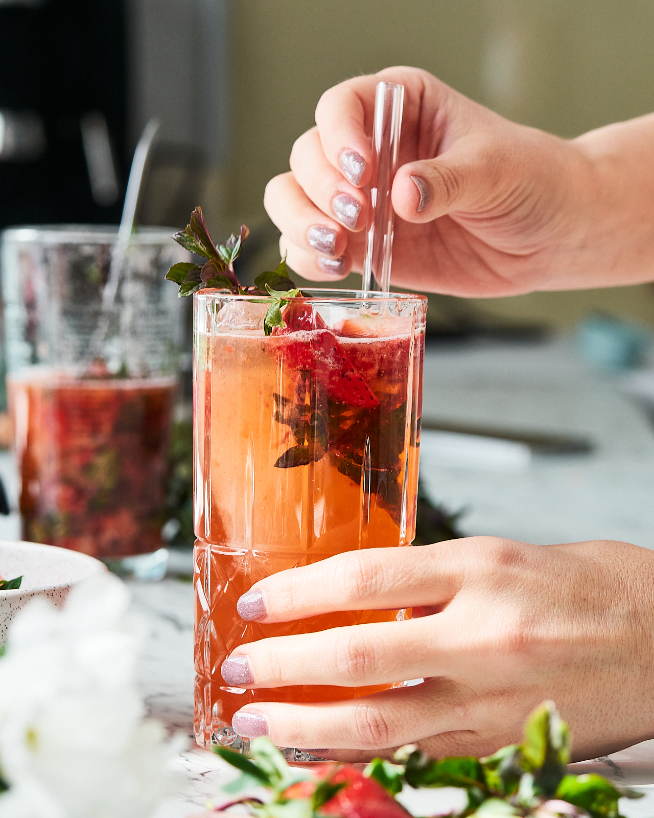Strawberry Gin Cocktail With Prosecco