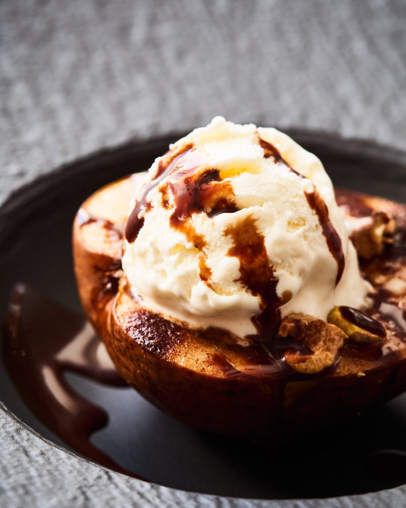 Baked Pears With Nuts & Ice Cream