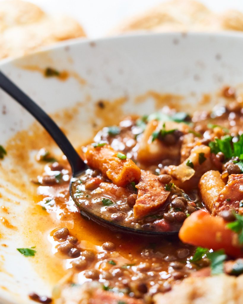 pork belly lentil stew
