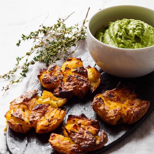 Crispy Smashed Potato Chips With Guacamole