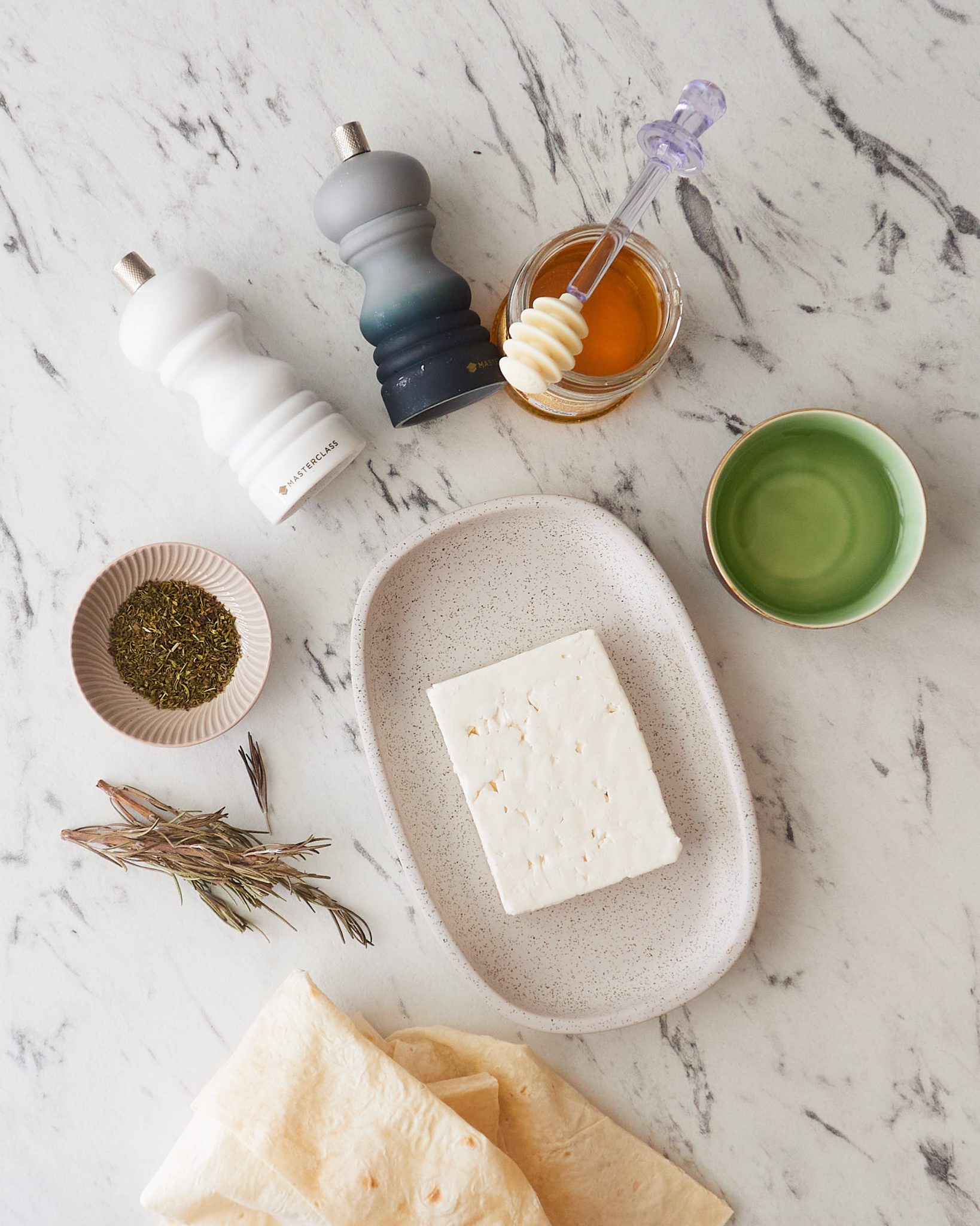 Feta-wrapped puff pastry ingredients 